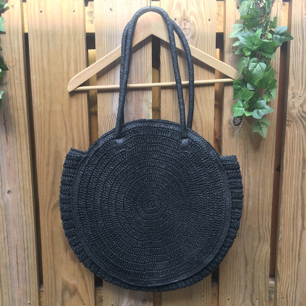 H&M Black Straw Beach Tote